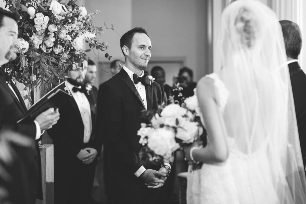 Emotional real wedding moment captured by Rebecca Cerasani when Groom sees his bride.
