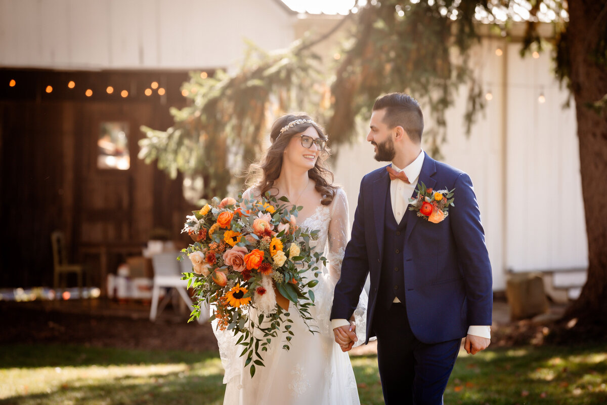 beautiful fall autumn wedding photo from outdoor barn wedding in pittsburgh at shady elms farm