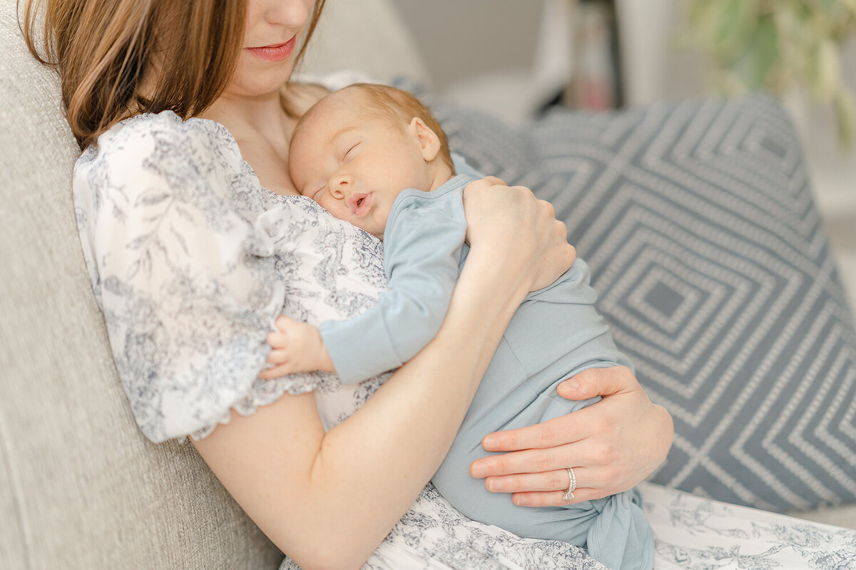baby boy sleeping on mom taken by TBP, a Northern Virginia newborn photographer