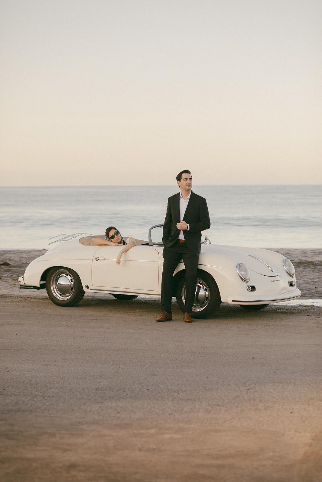 Beach engagement with vintage car Emma Lauren Photos Southern California Wedding Photographer -38