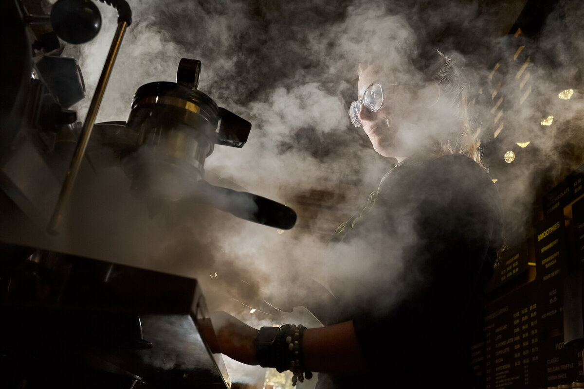 Steam engulfing a chef