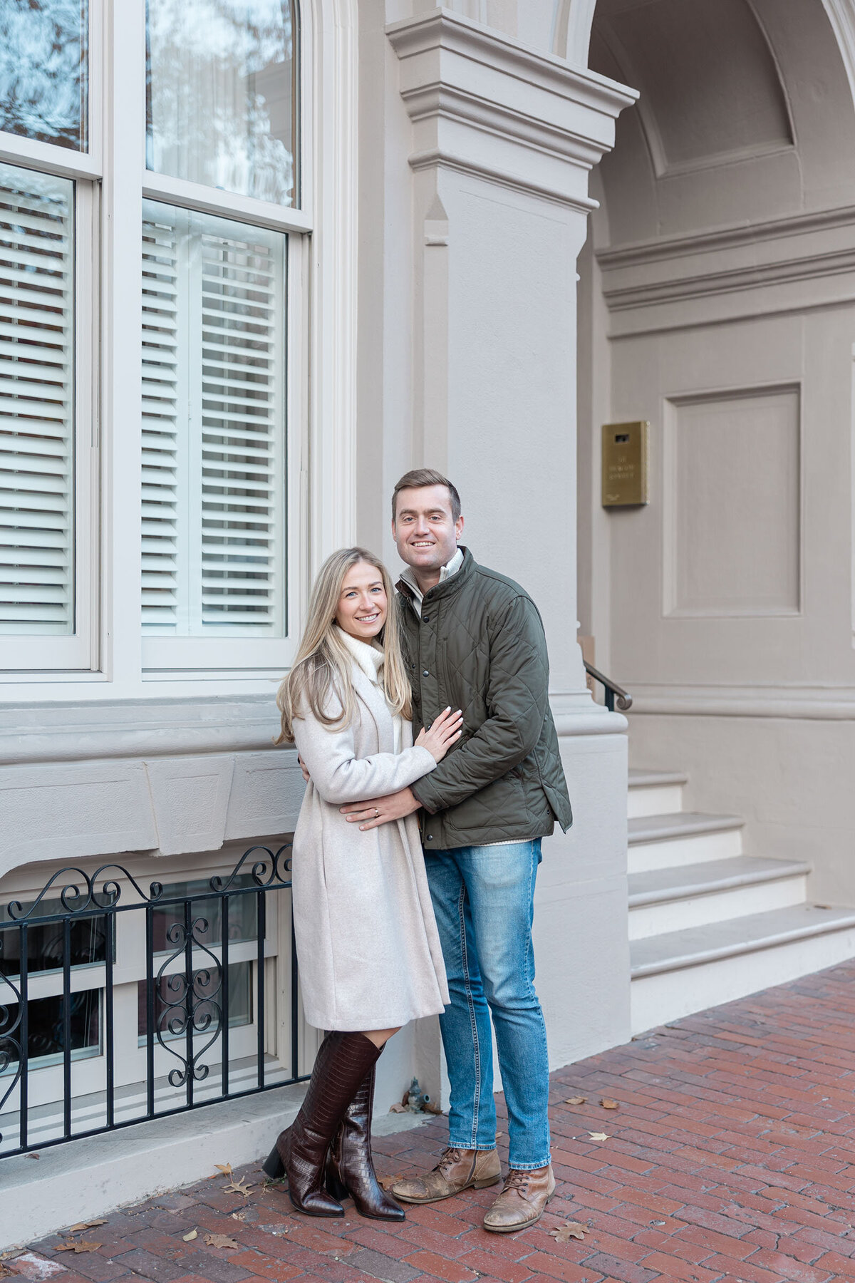 A couple explores the streets of Beacon Hill for their engagement session