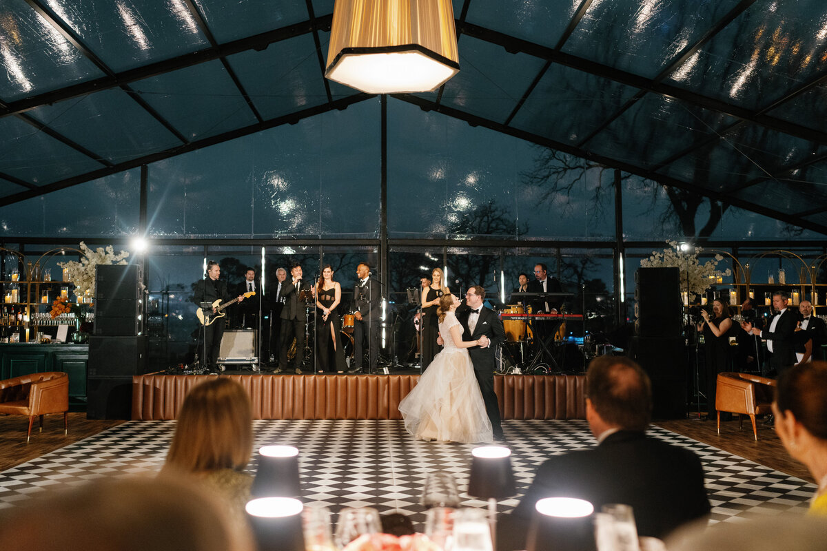 Bride and groom on the dancefloor at their wedding weekend in Dallas