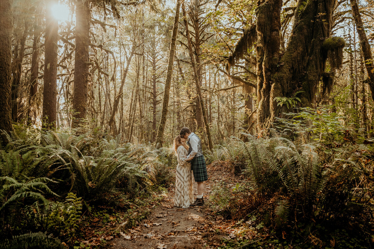 Eloping couple in the rainforest of Olympic National Park