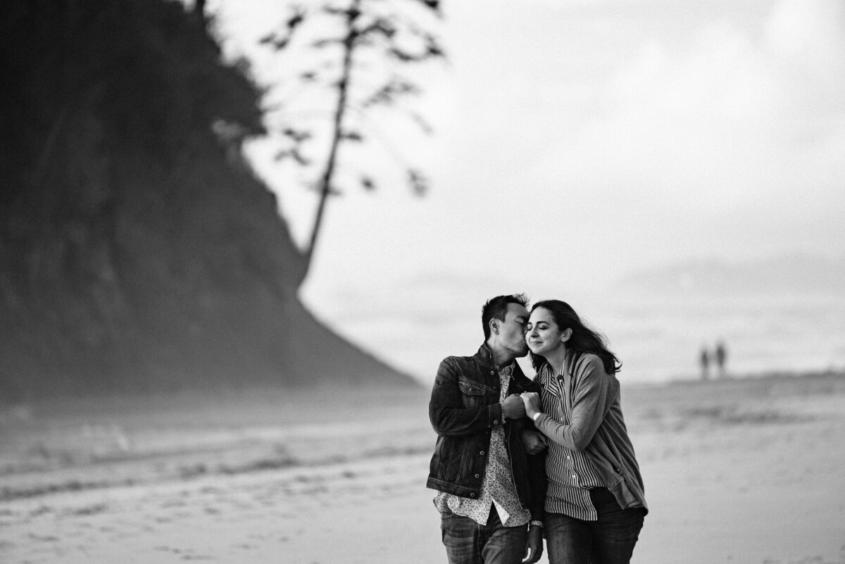 black and white wedding photos near cannon beach oregon