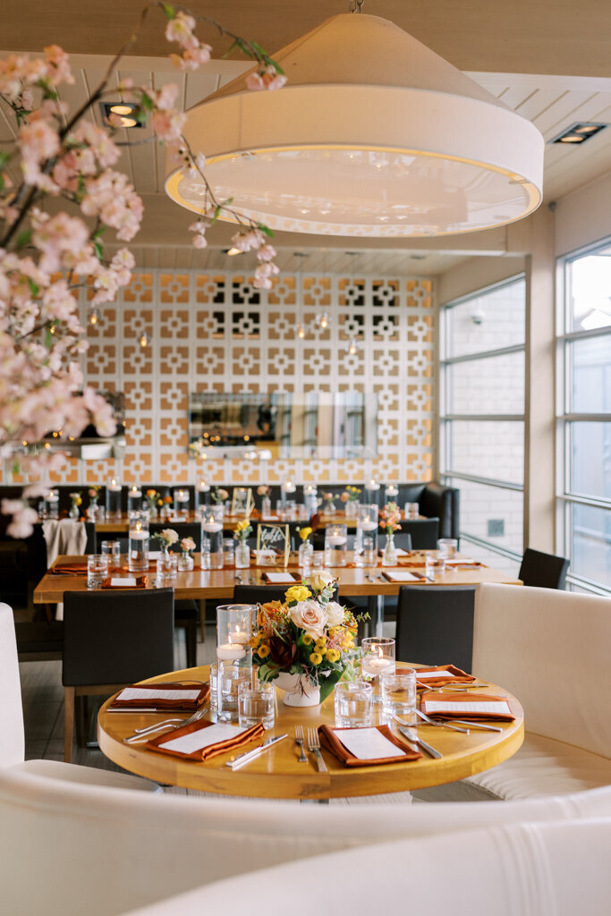 Elegant and colourful indoor restaurant reception, designed by More Events Co, featured on the Brontë Bride Vendor Guide.