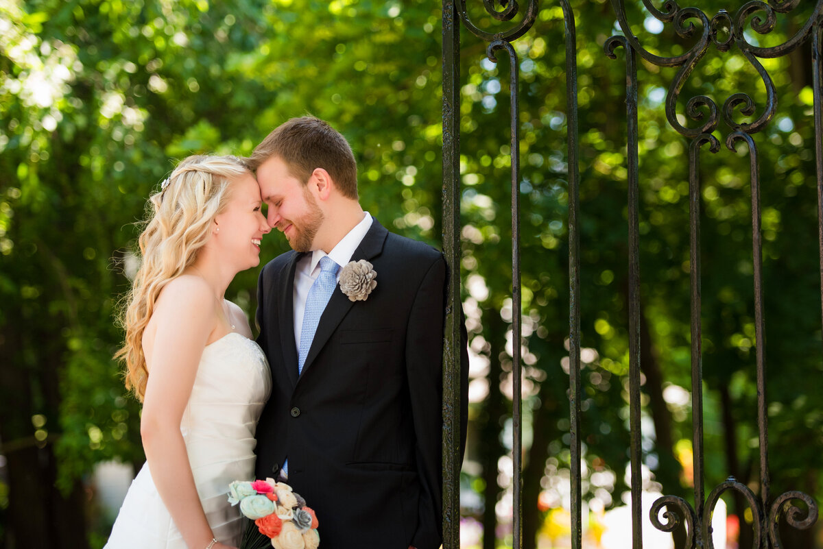 cute couple smiling on their wedding day