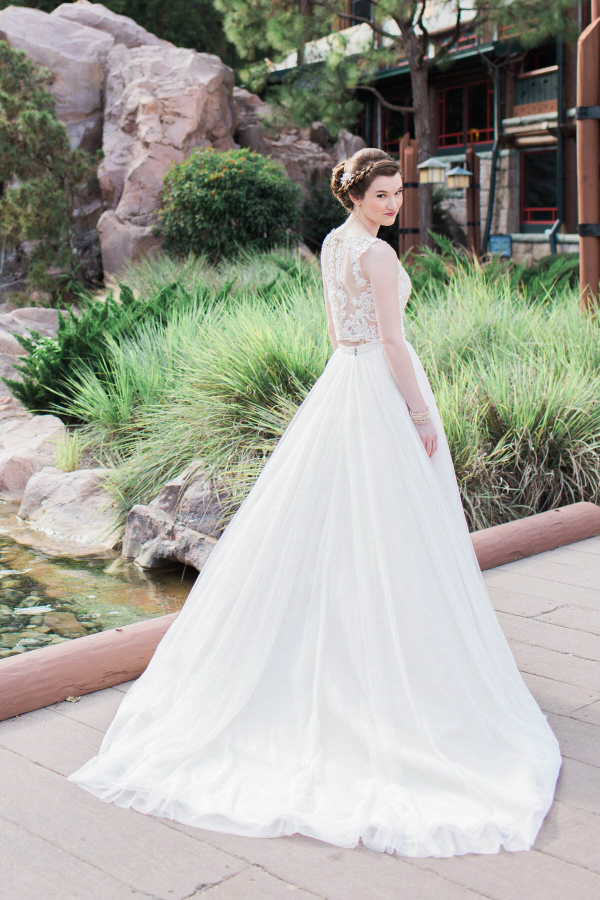 Bridal portrait of bride in wedding dress at Disney