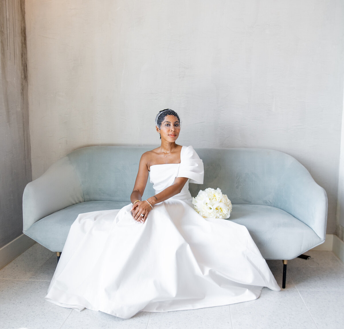 bride on couch