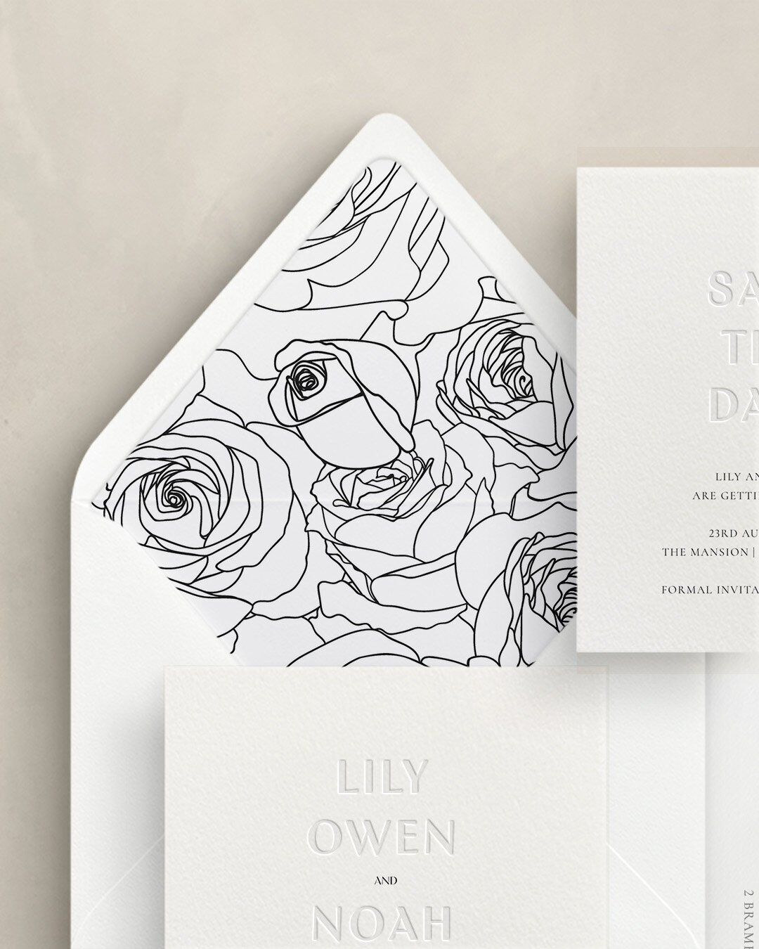 Elegant wedding invitation suite mood board