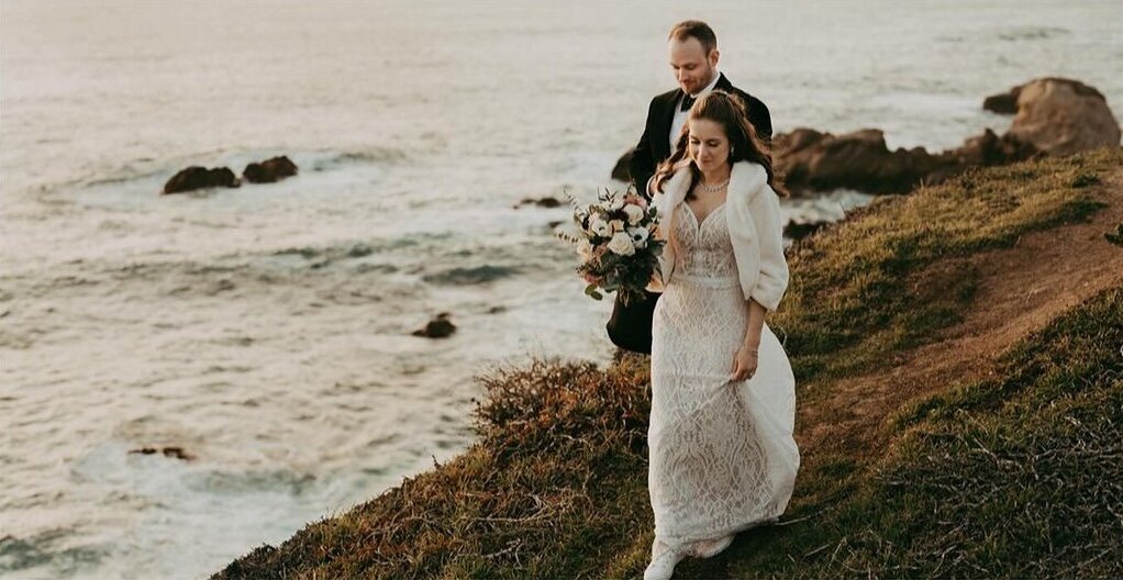 Just married couple walking the coastline trail near Alila Ventana Big Sur