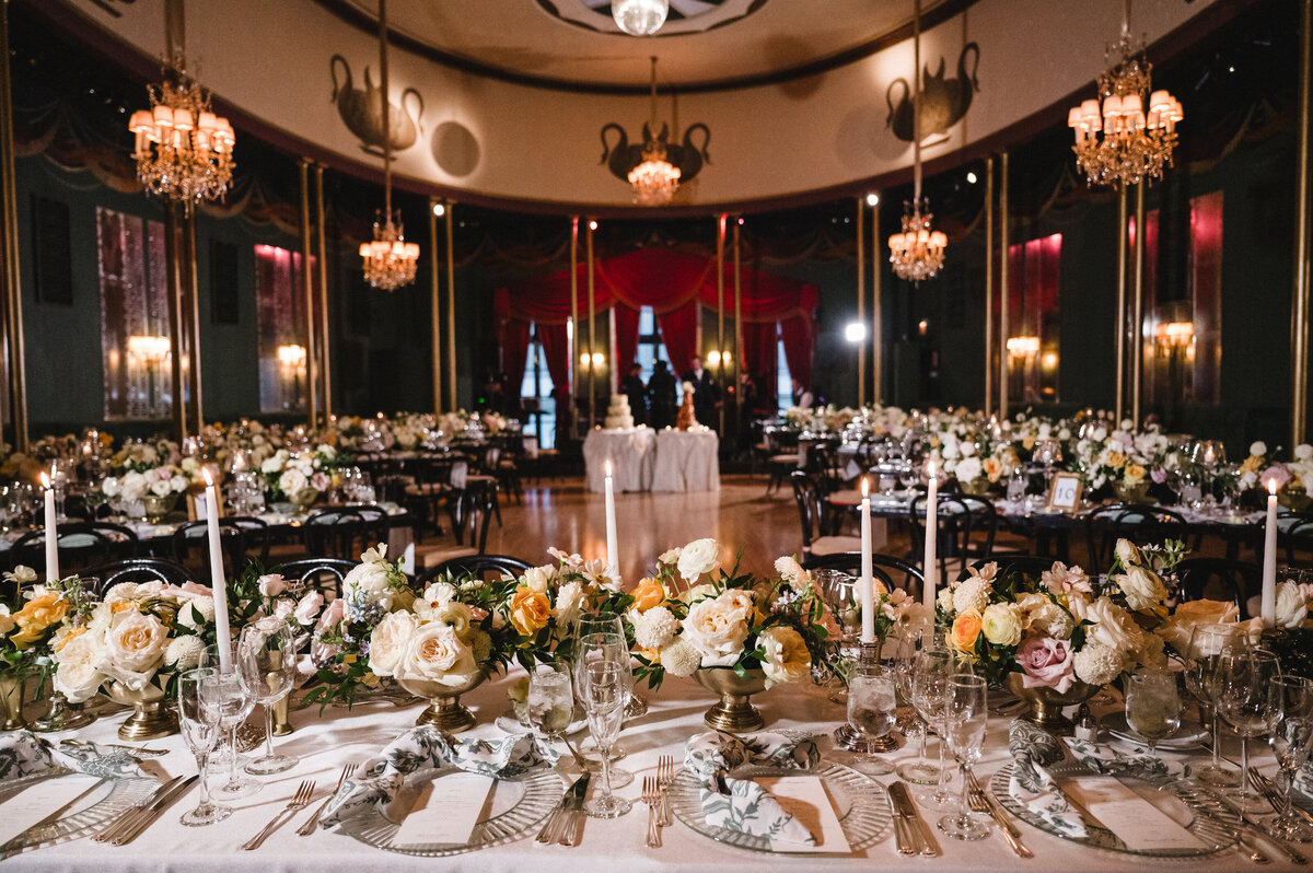 The Flower House and Farm Wedding Reception at Casino Club White and Yellow with Candles 