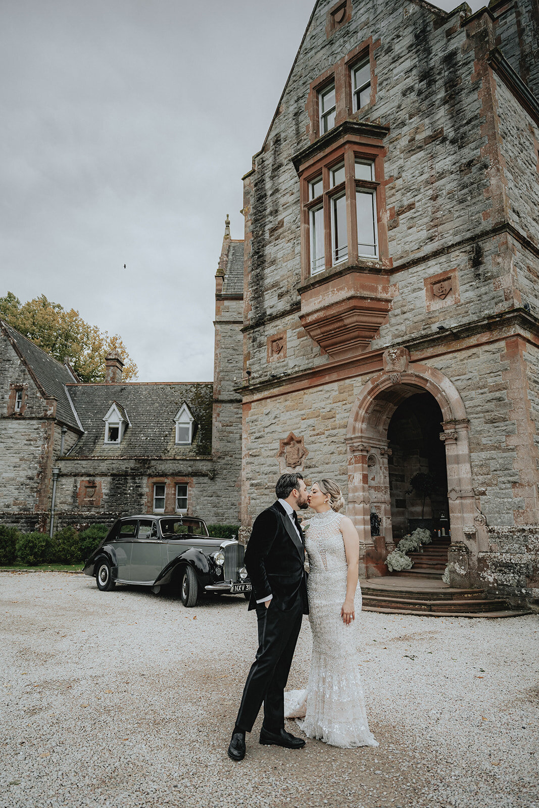Bride and groom kissing at their destination Ireland wedding