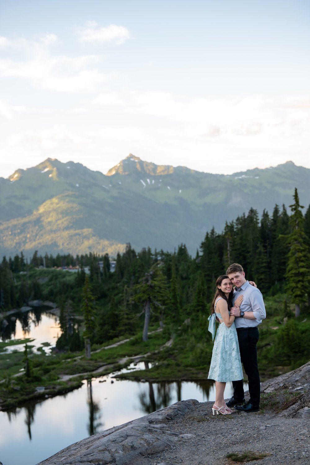 couple on mount baker early summer engagement portraits
