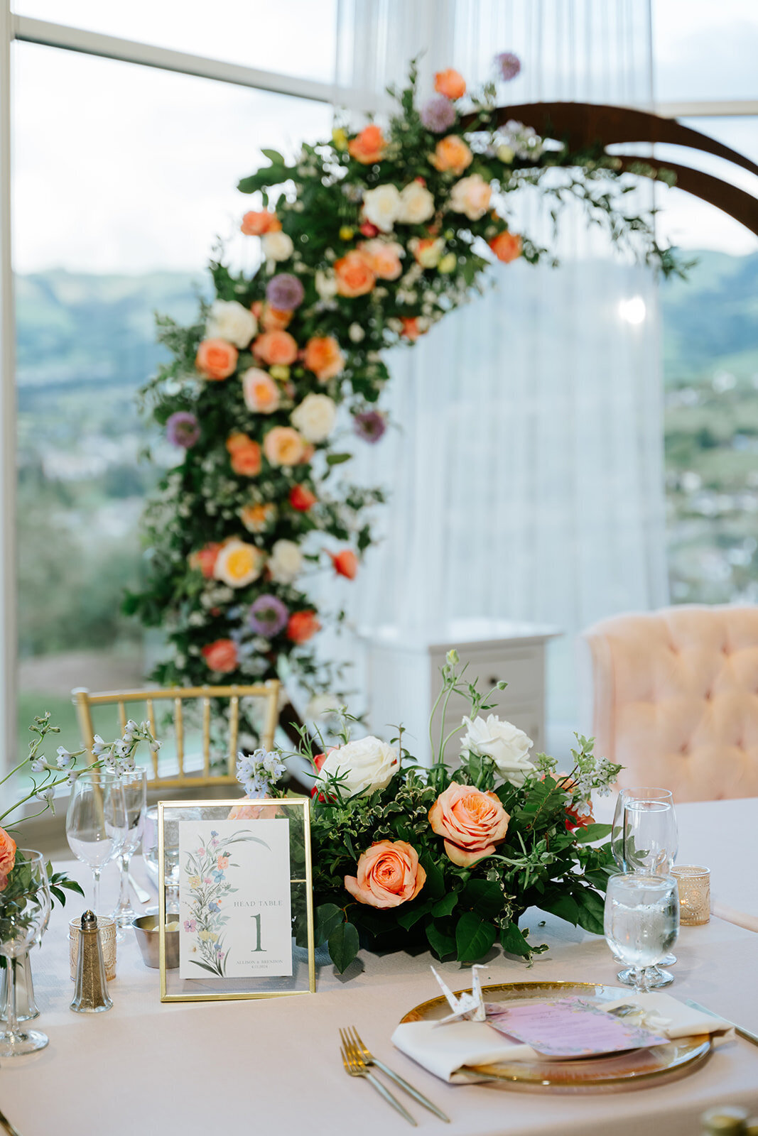 floral table number with charger