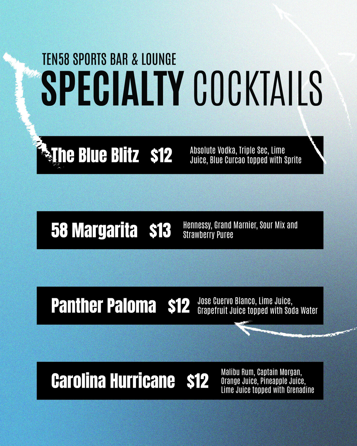 MENU Ten58 Sports Bar and Lounge Charlotte NC