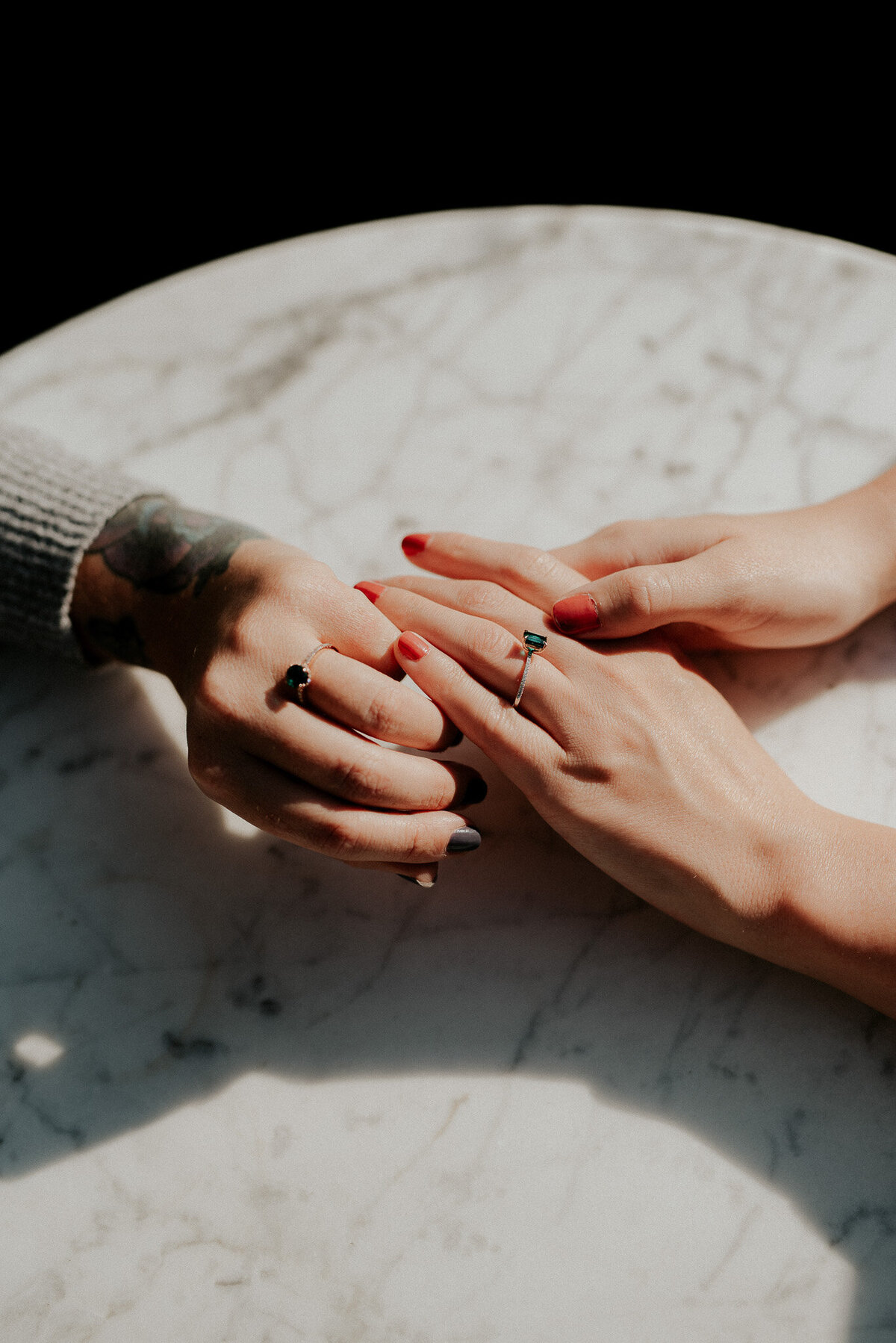 Beautiful picture of same sex couple's hands with their rings.