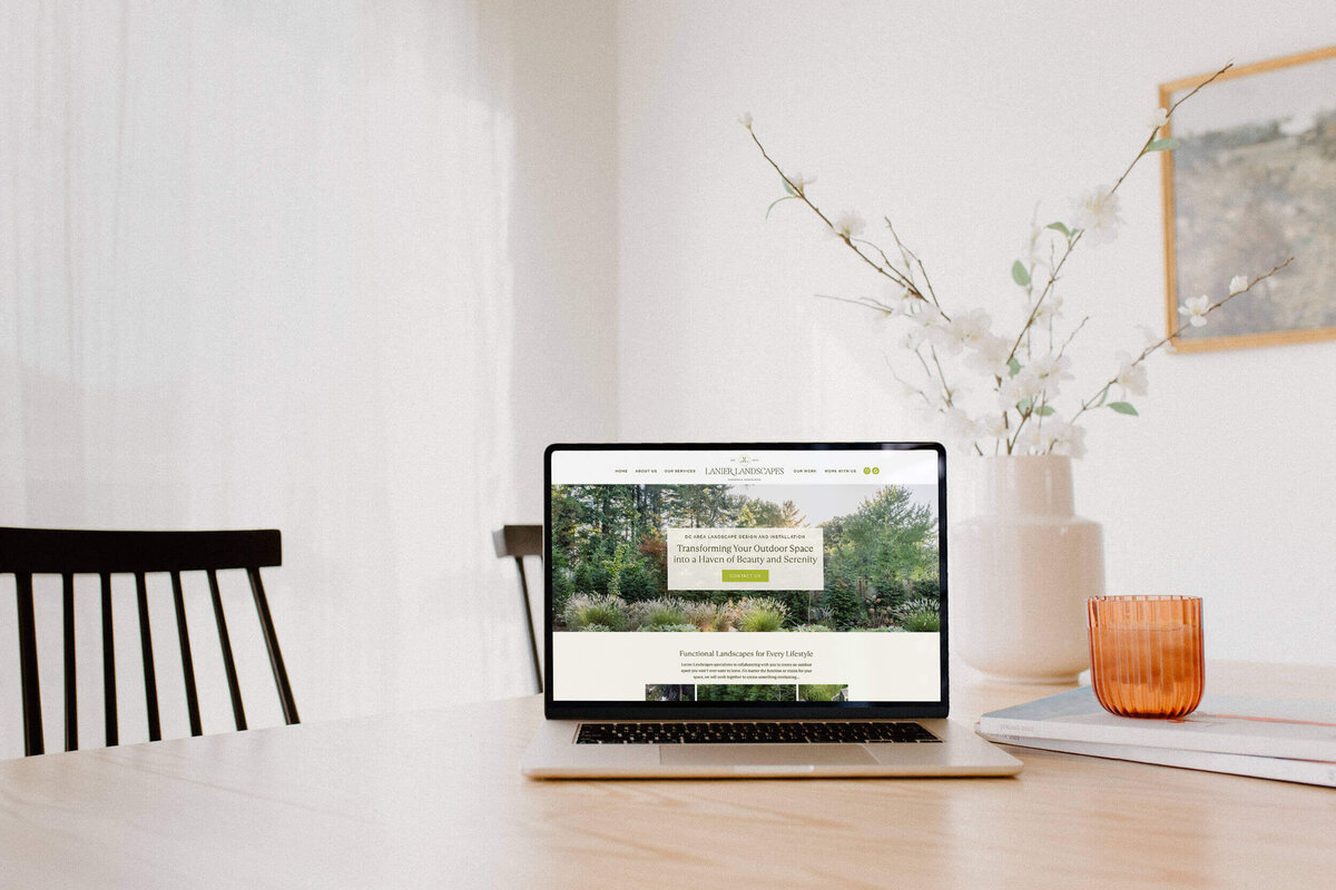 Minimal, modern website design with organic visuals and soft color palette, for eco-conscious landscaping brand