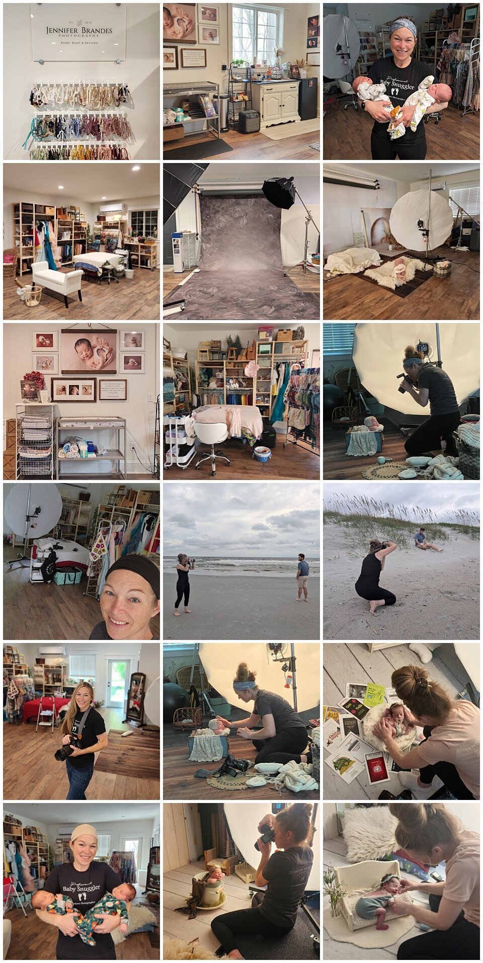Behind the scenes image collage of the Southern Minnesota portrait studio.