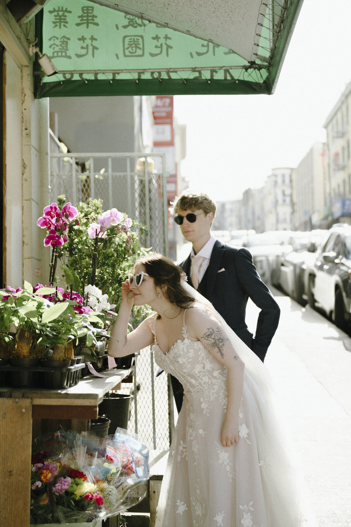 Bride and Groom in China Town in San Francisco, California