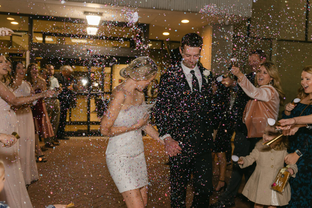 confetti send off for texas wedding couple