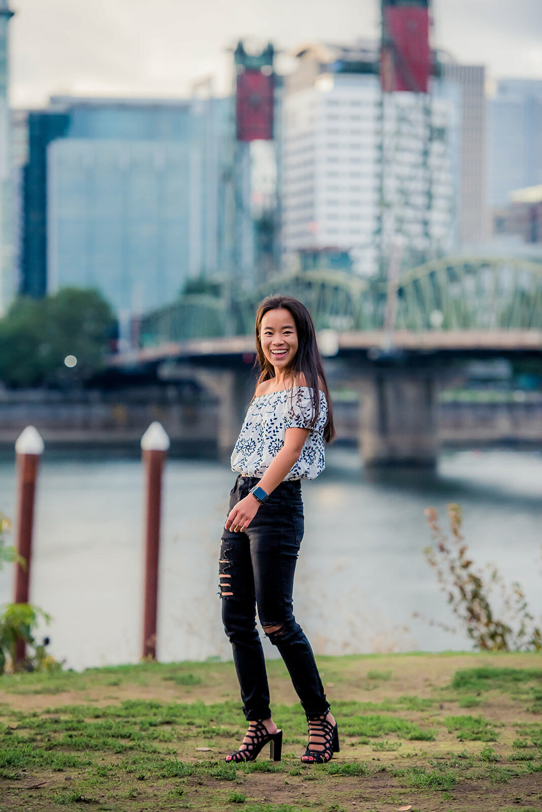 senior girl and buildings