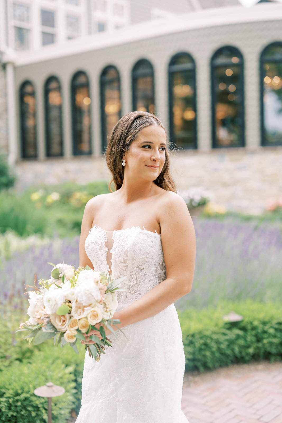 Bride poses outside of Willows at Ashcombe in Mechanicsburg, PA.