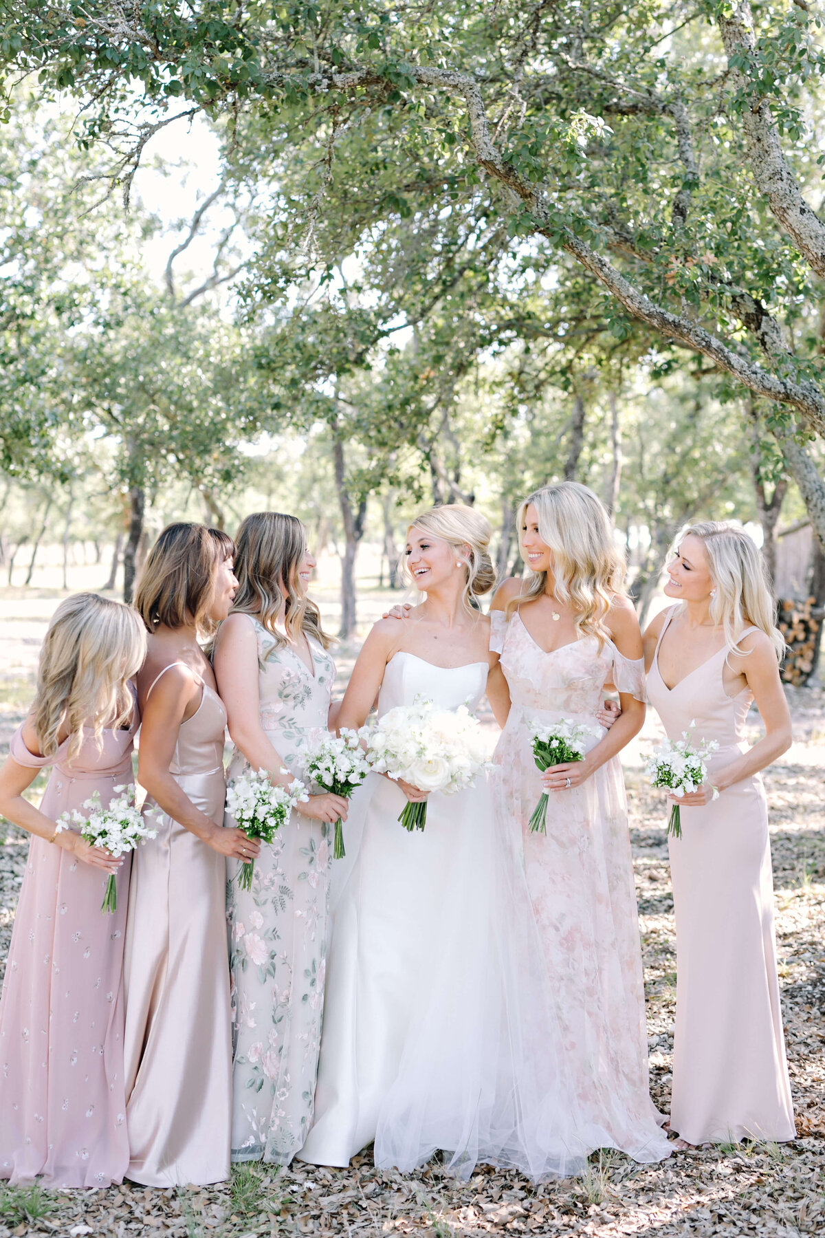 Blush and floral bridesmaids dresses