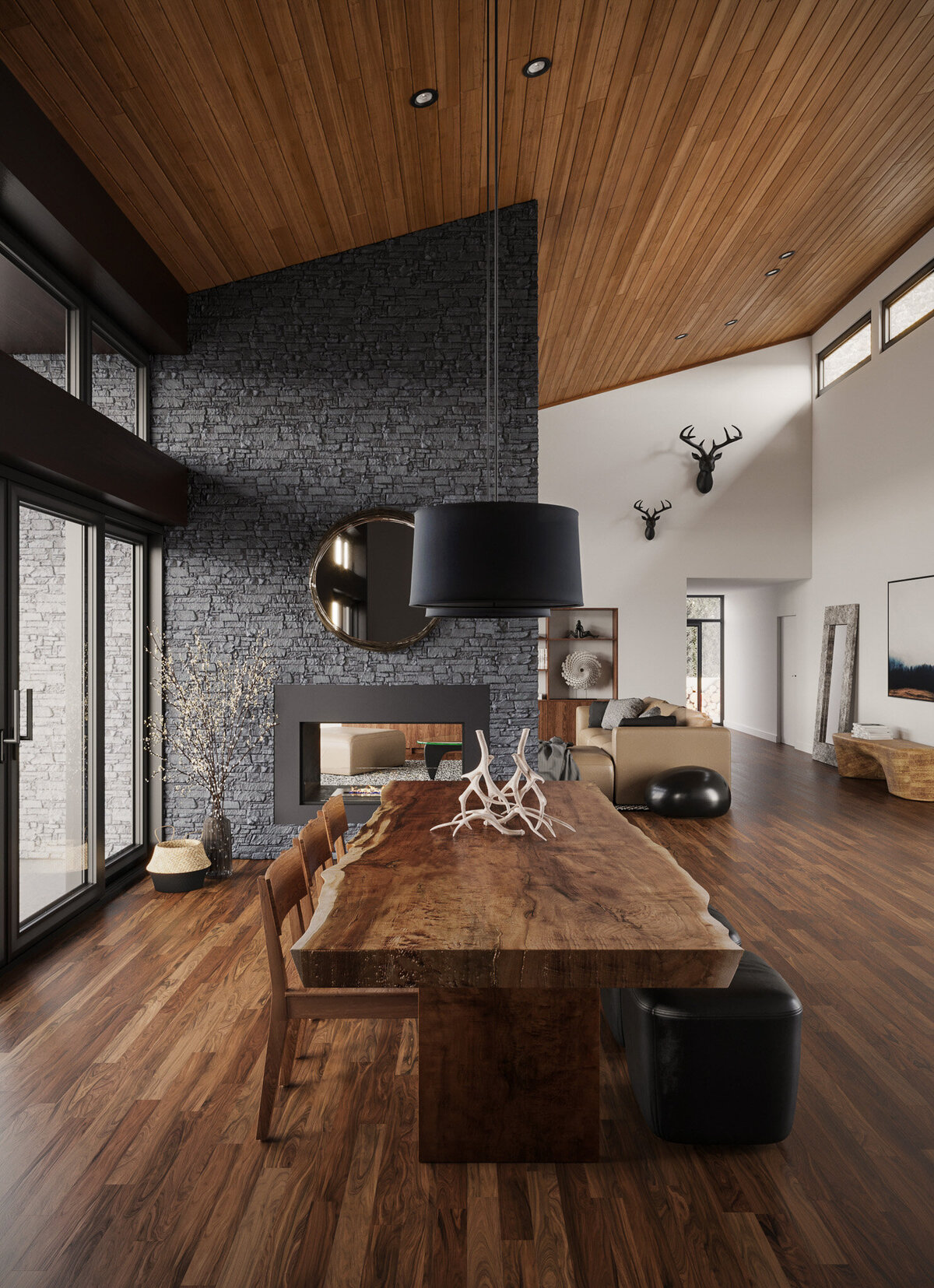 forest house interior rendering