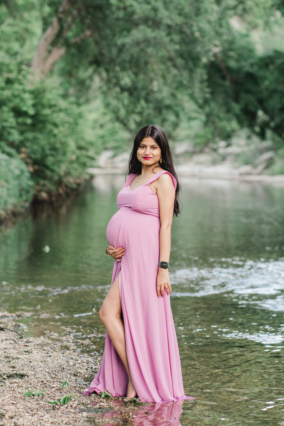 Austin Texas Maternity Photograph of family with water.