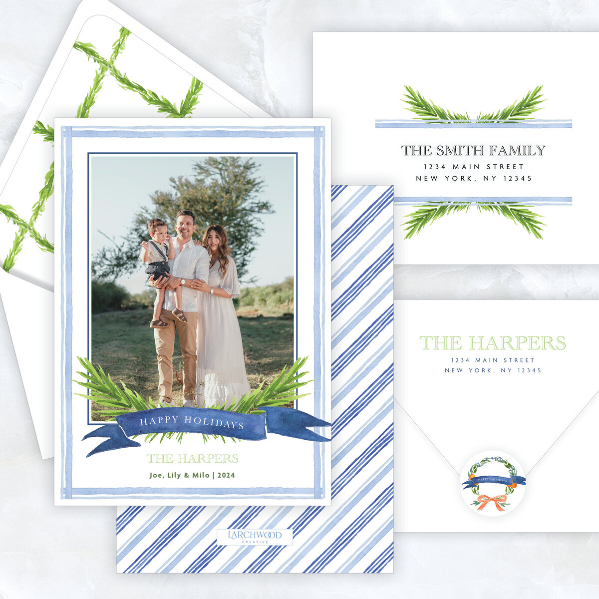 Blue & Green Pine Watercolor Christmas