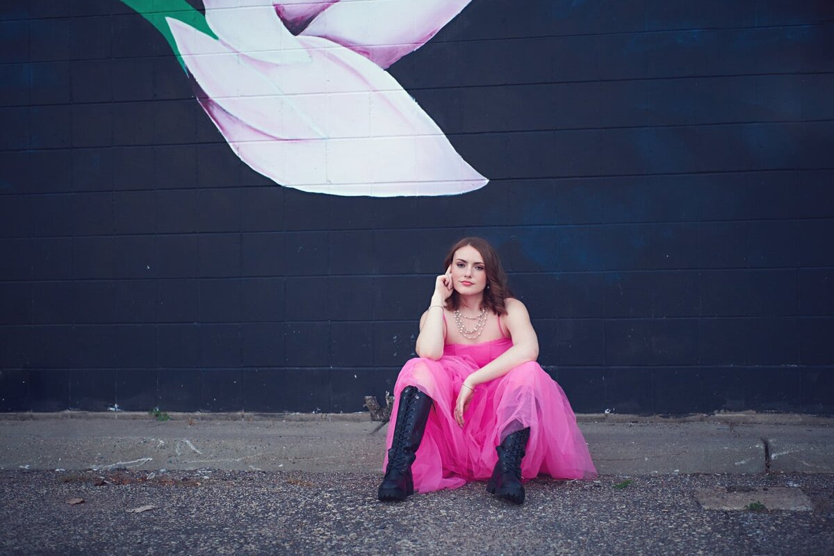 Senior Portrait of Girl in Pink Dress by Professional Photographer-09