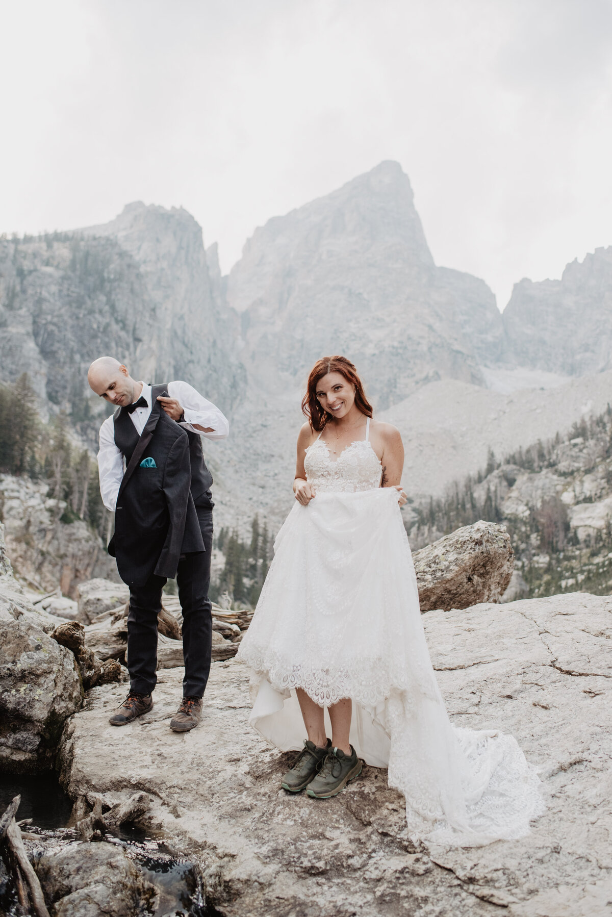 Jackson Hole Photographers capture bride showing hiking boots