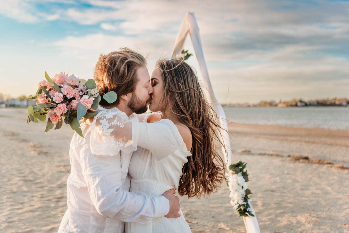 Wollaston Beach Elopement first kiss