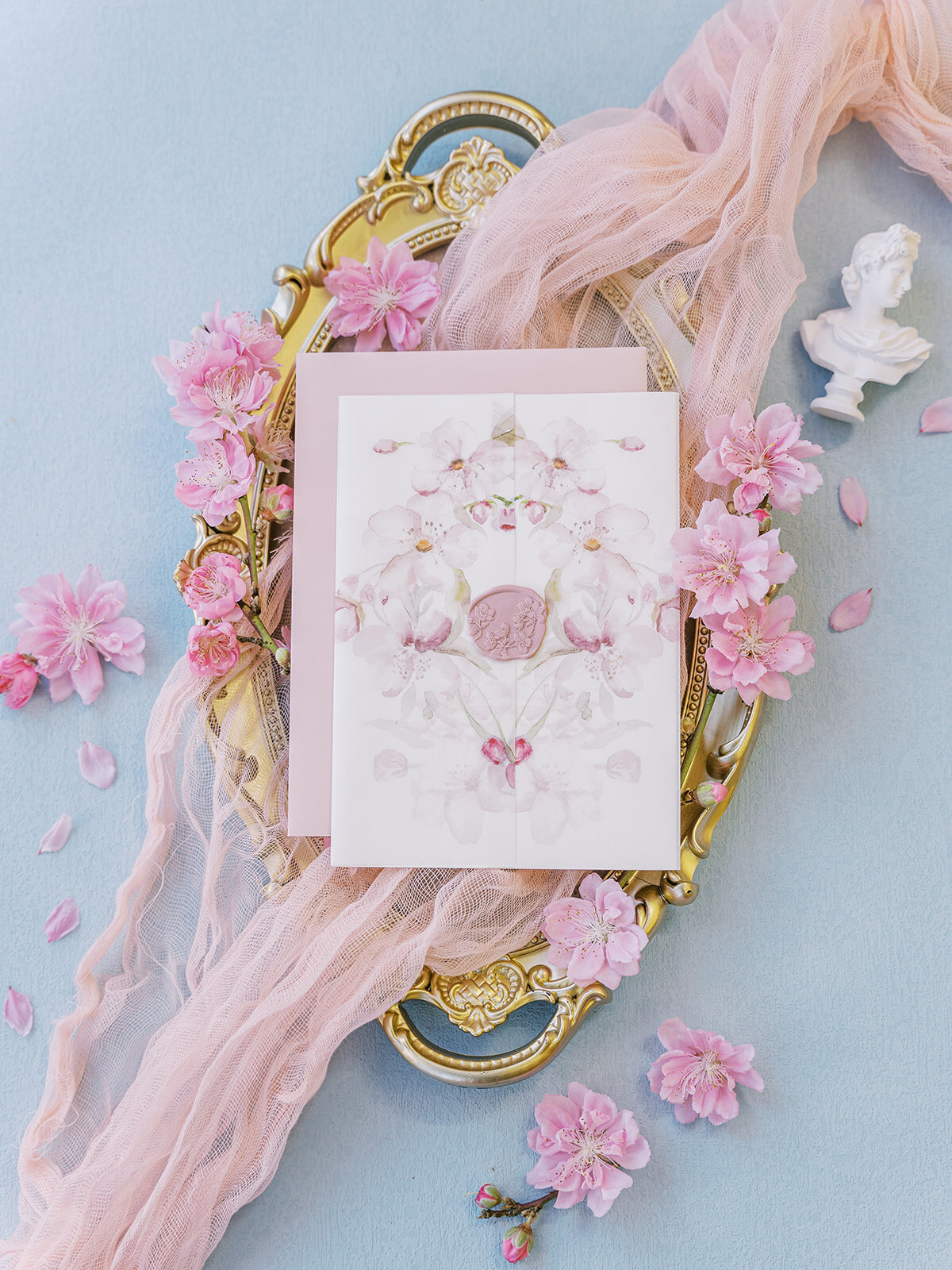 Cherry blossom pink wedding invitation 2
