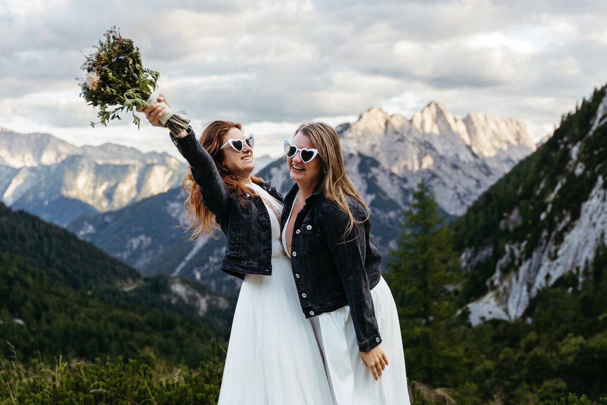 Romantic couple mountain elopement Slovenia