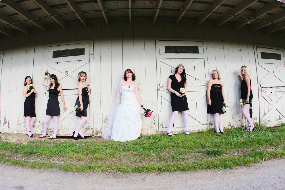 bridesmaids and barn