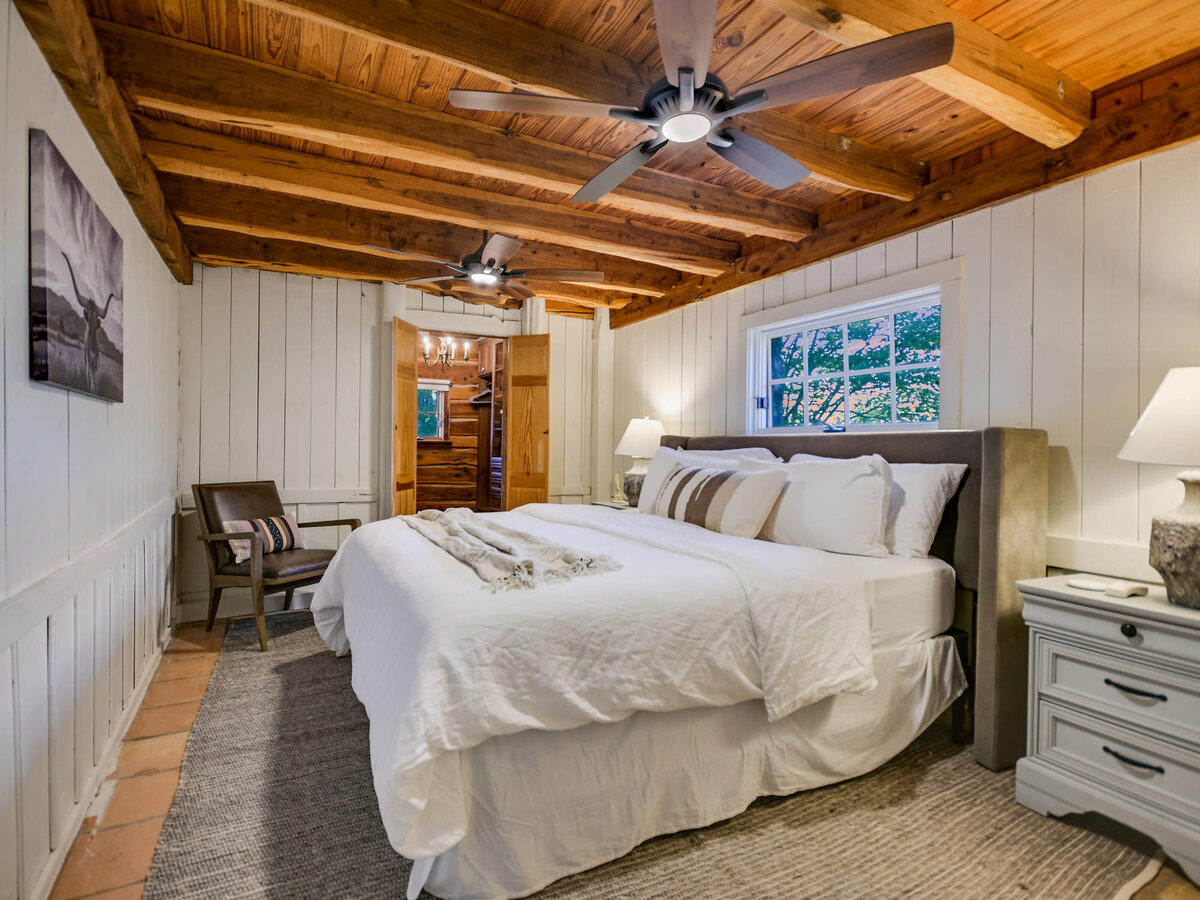 downstairs double bedroom with wooden ceilings