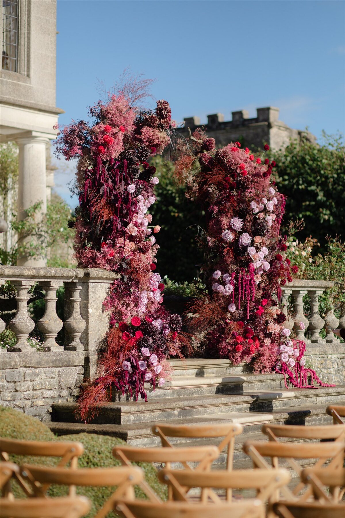 euridge-manor-wedding-ceremony-pink-burgundy-flowers