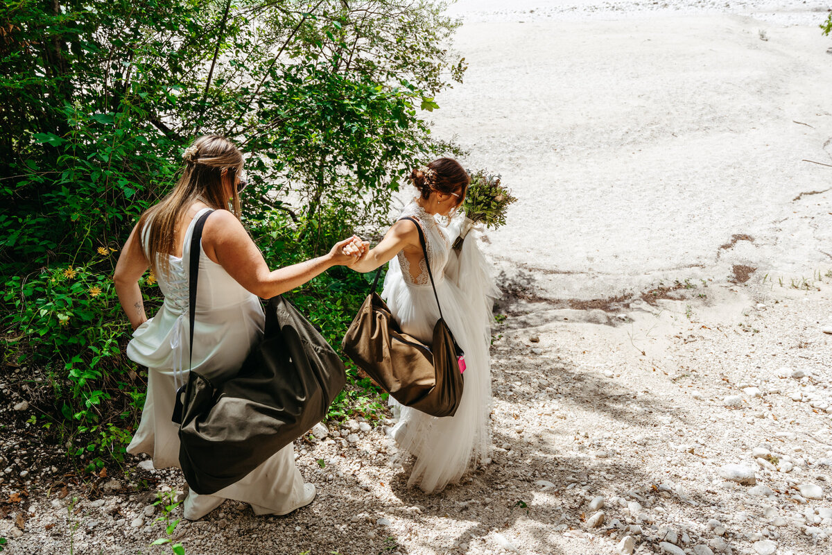 romantic brides in Soča Valley river elopement