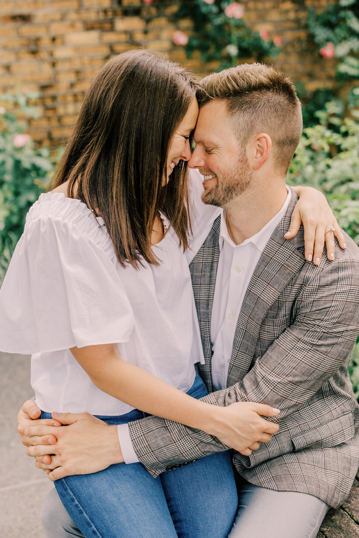 An engagement photo at the Chicago Botanic Garden