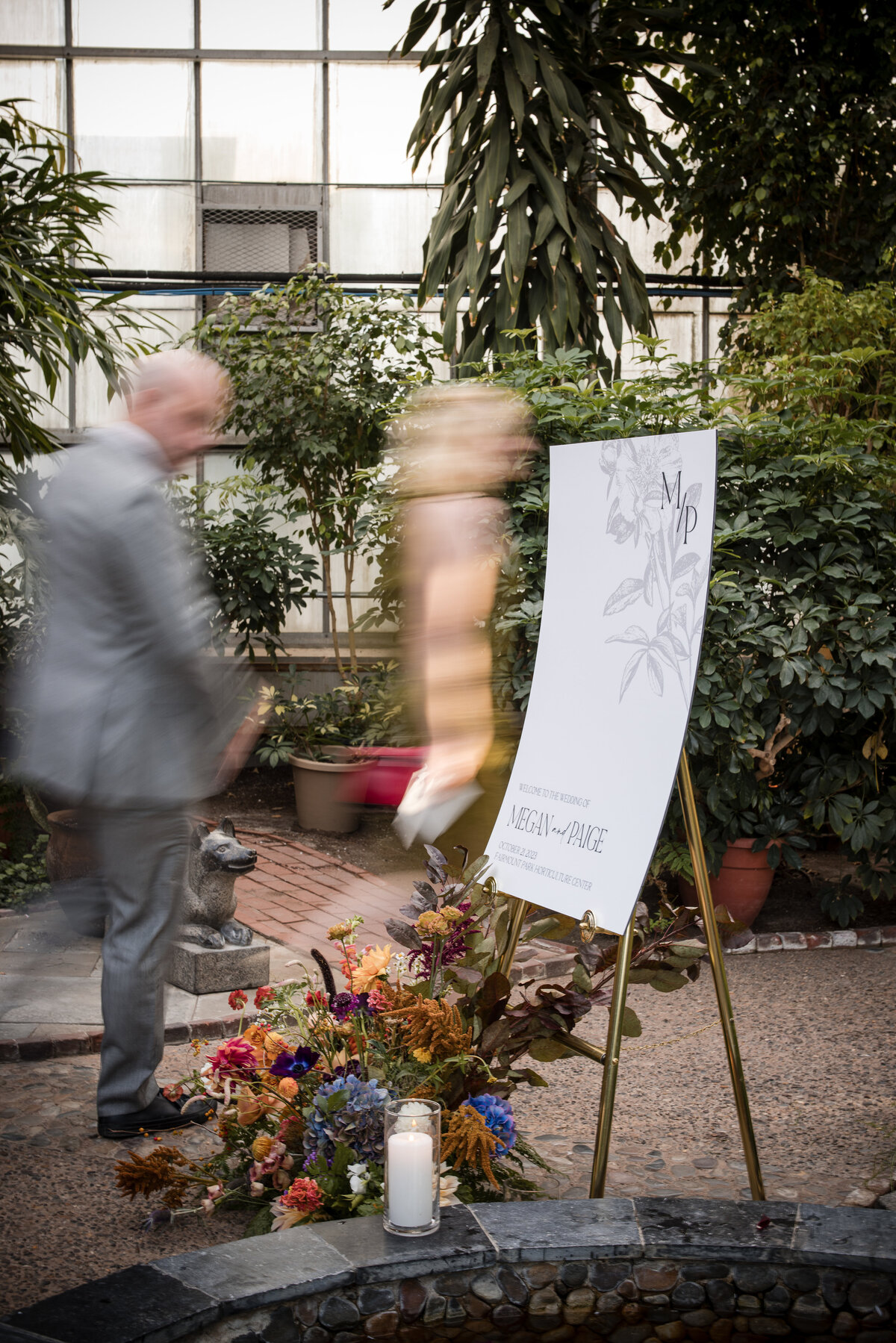 Custom signage at a  Fairmount Park Horticulture Center wedding