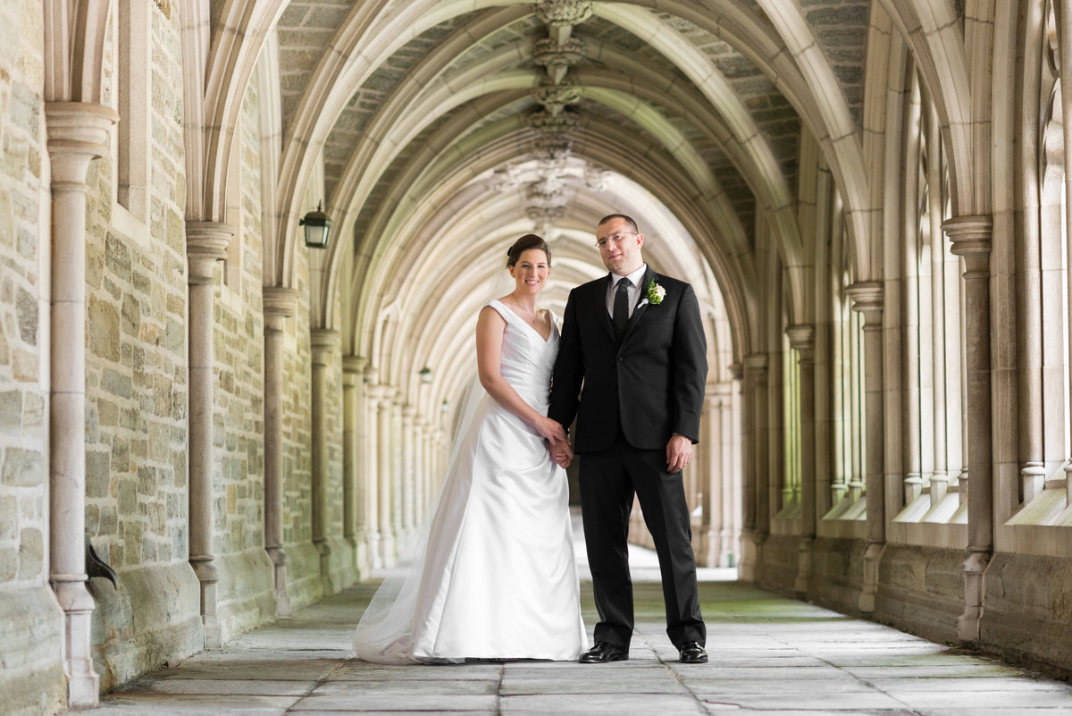 A wedding couple on the campus of Princeton University.