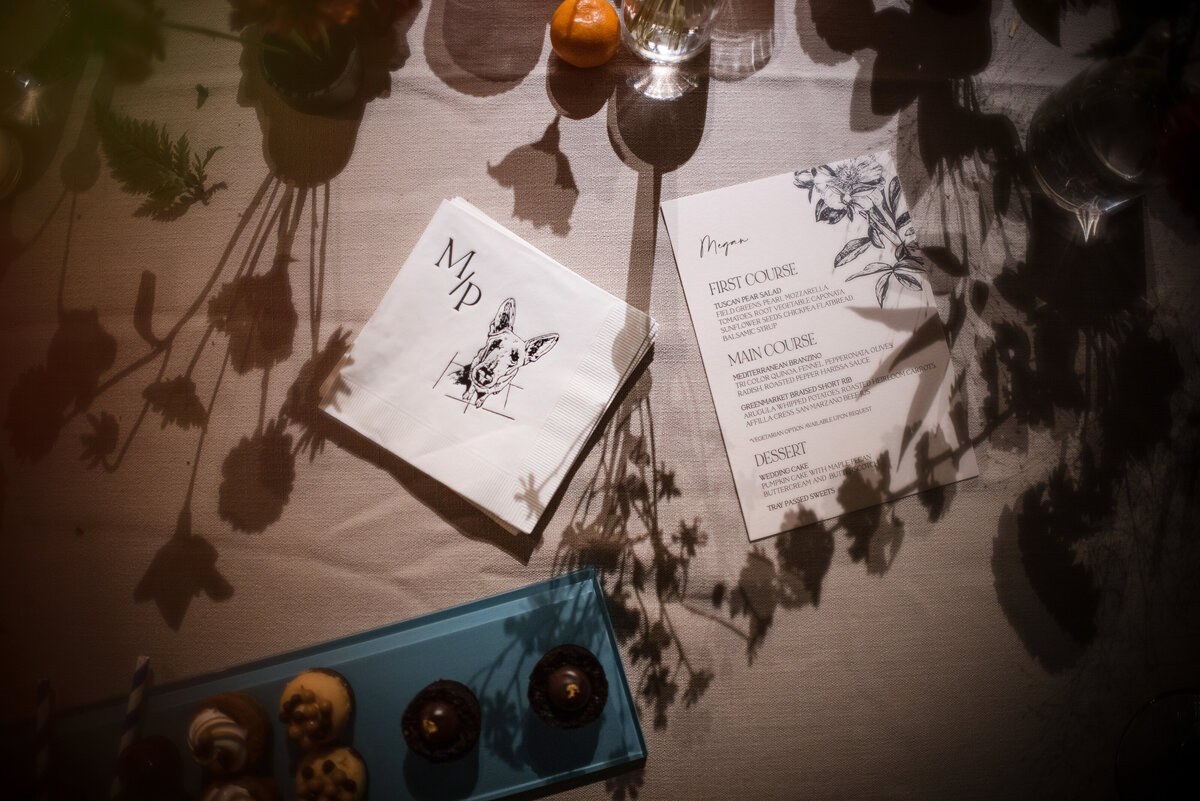 A late night flatlay  at a  Fairmount Park Horticulture Center wedding