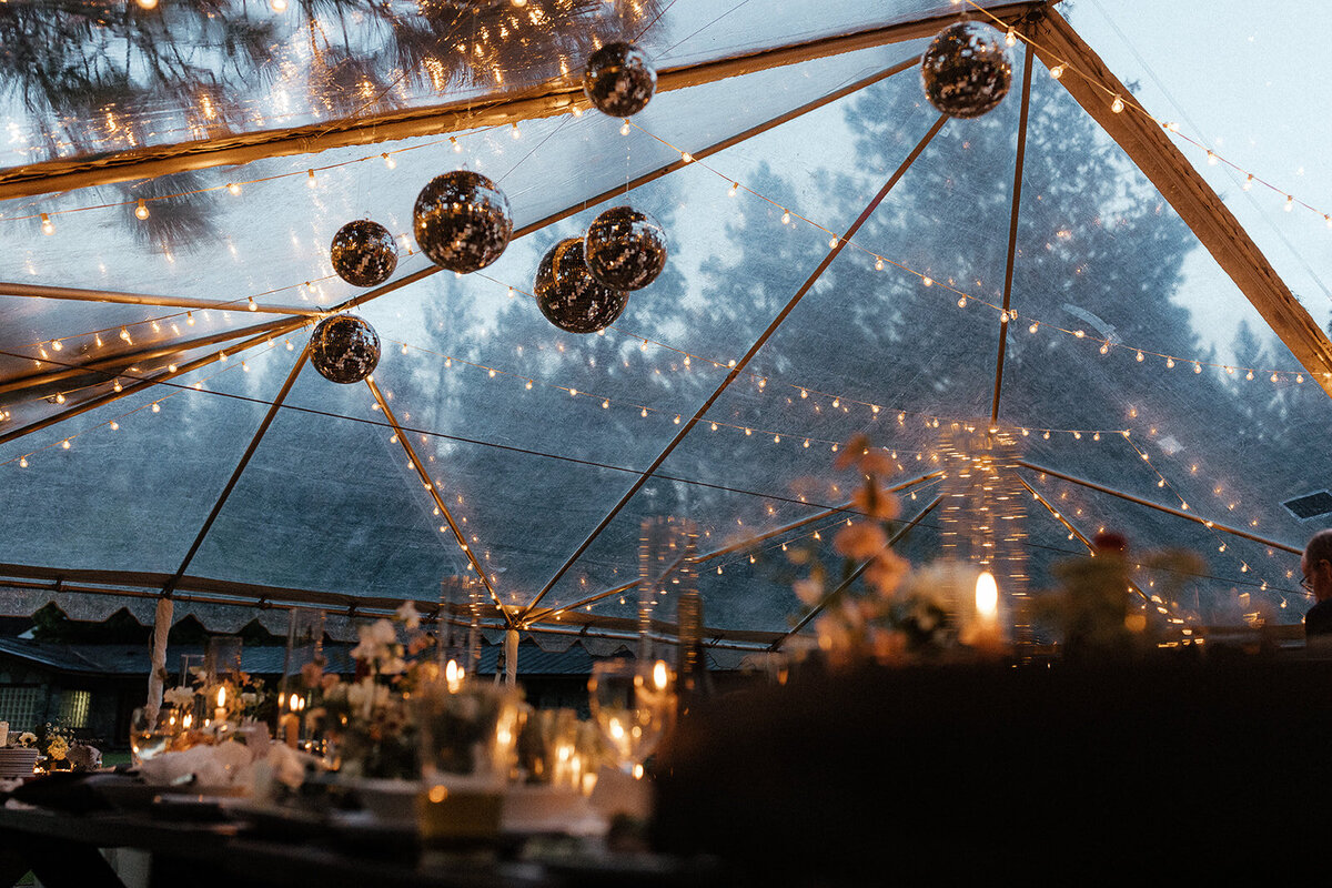 Clear tent disco ball lighting reception