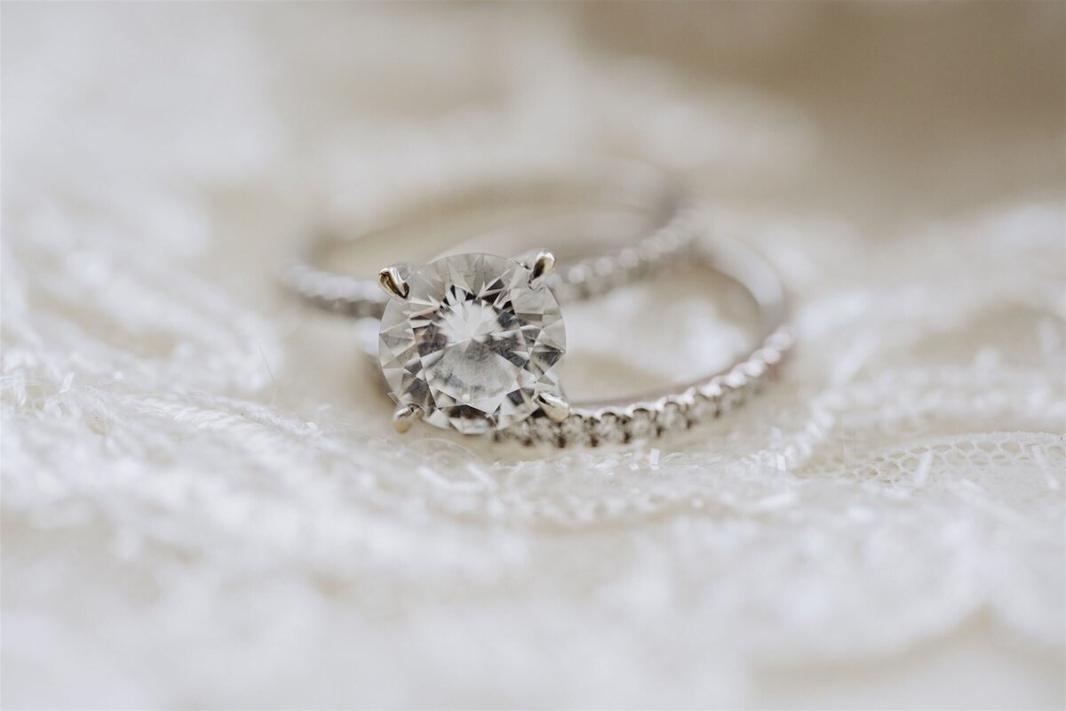 diamond wedding rings on lace