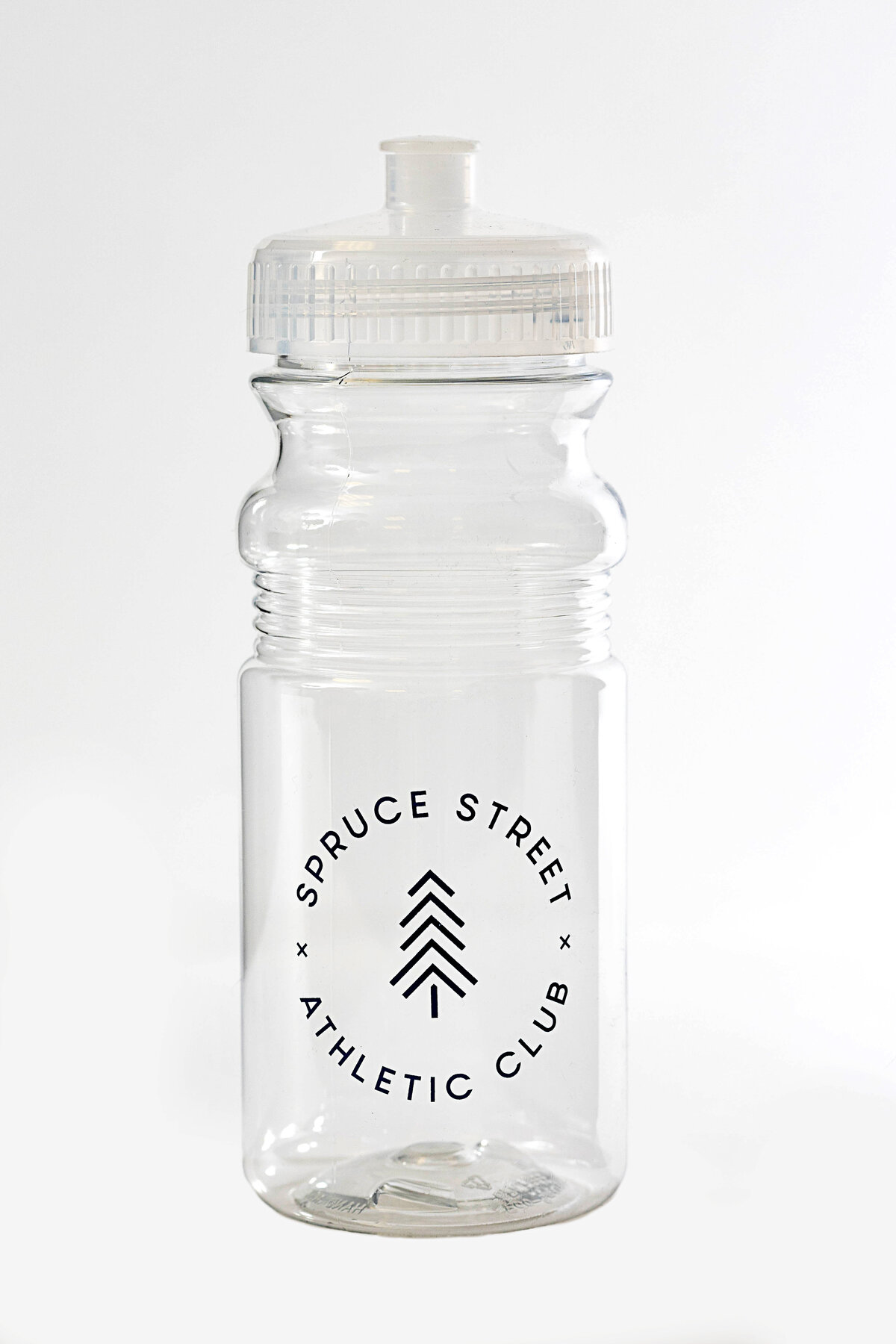 Clear plastic water bottle with logo