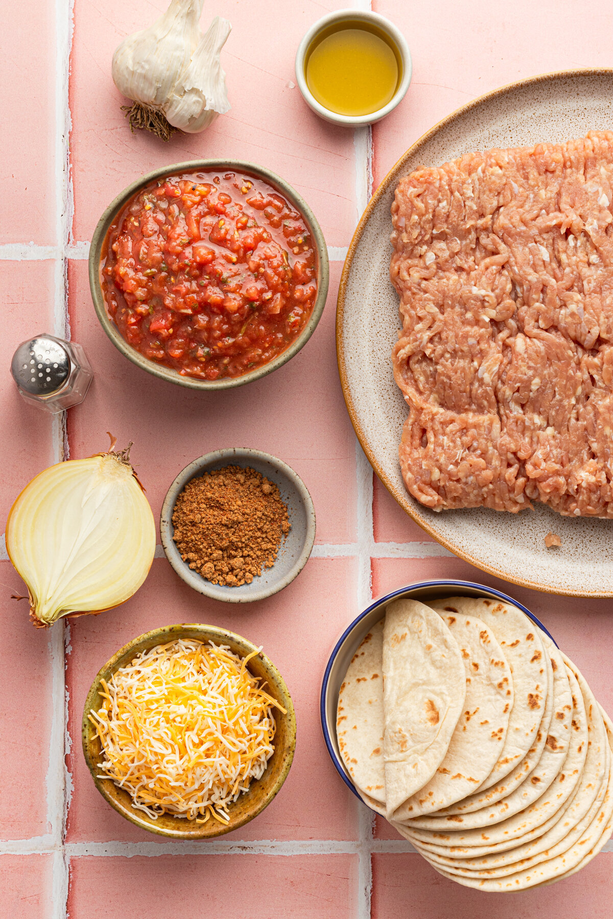 flat lay of ingredients for tacos