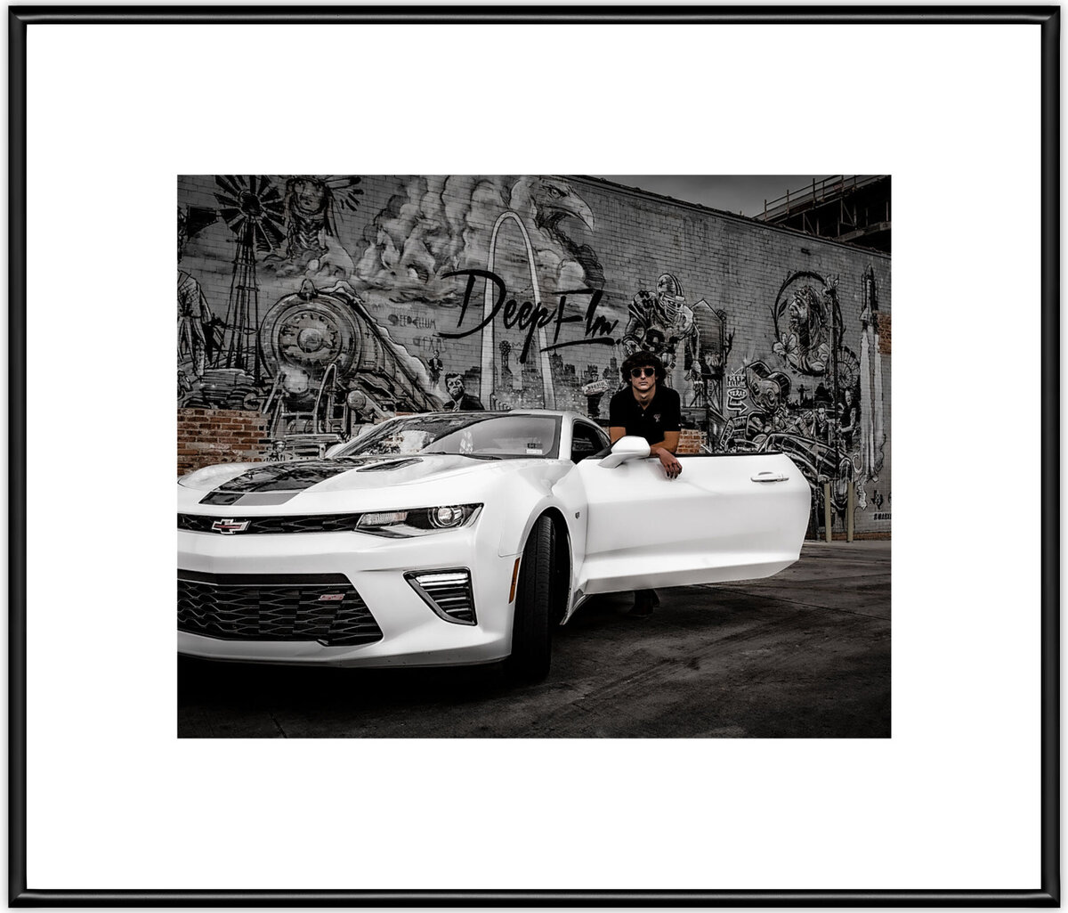 Senior Tyler  with is powerful Chevrolet Camaro in Deep Ellum