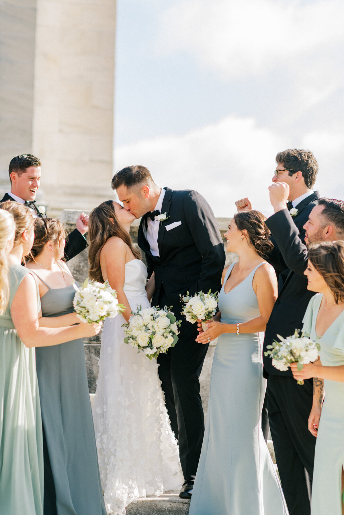 A candid wedding party portrait in Chicago